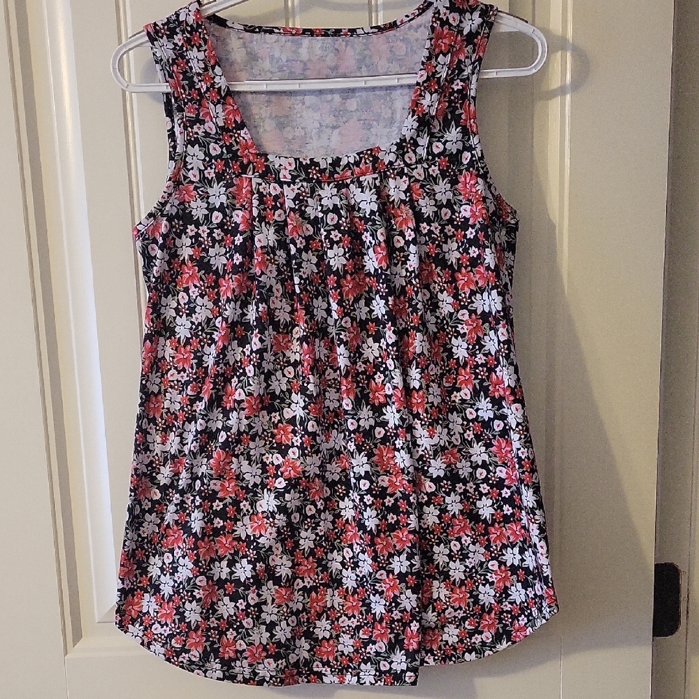 Floral Sleeveless Top - Black, Red, White
